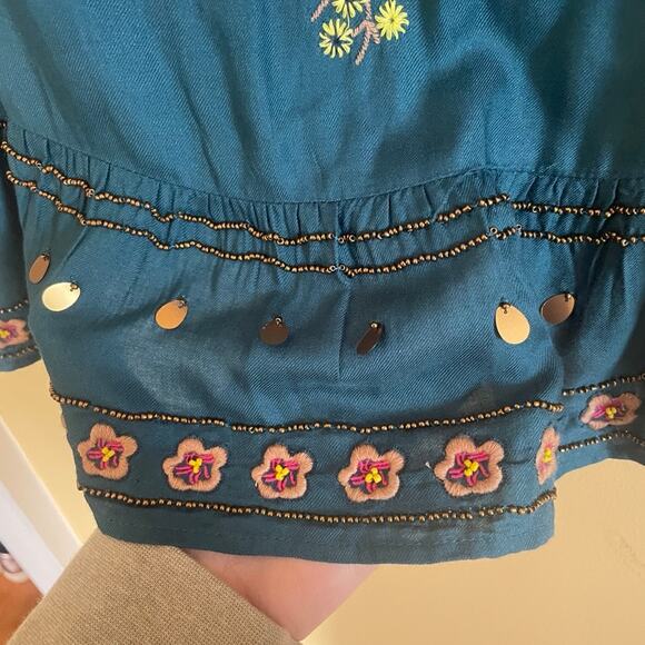 NWT Anthropologie Luzia Cropped Cami Embroidered Teal Floral Sz XL - Picture 10 of 13